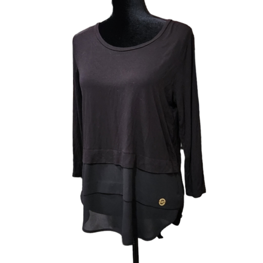 Michael Kors Black Top Long Sleeve with Sheer Bottom Size S